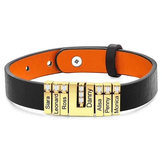 Personalizable leather bracelet with stainless steel, adjustable leather bracelet
