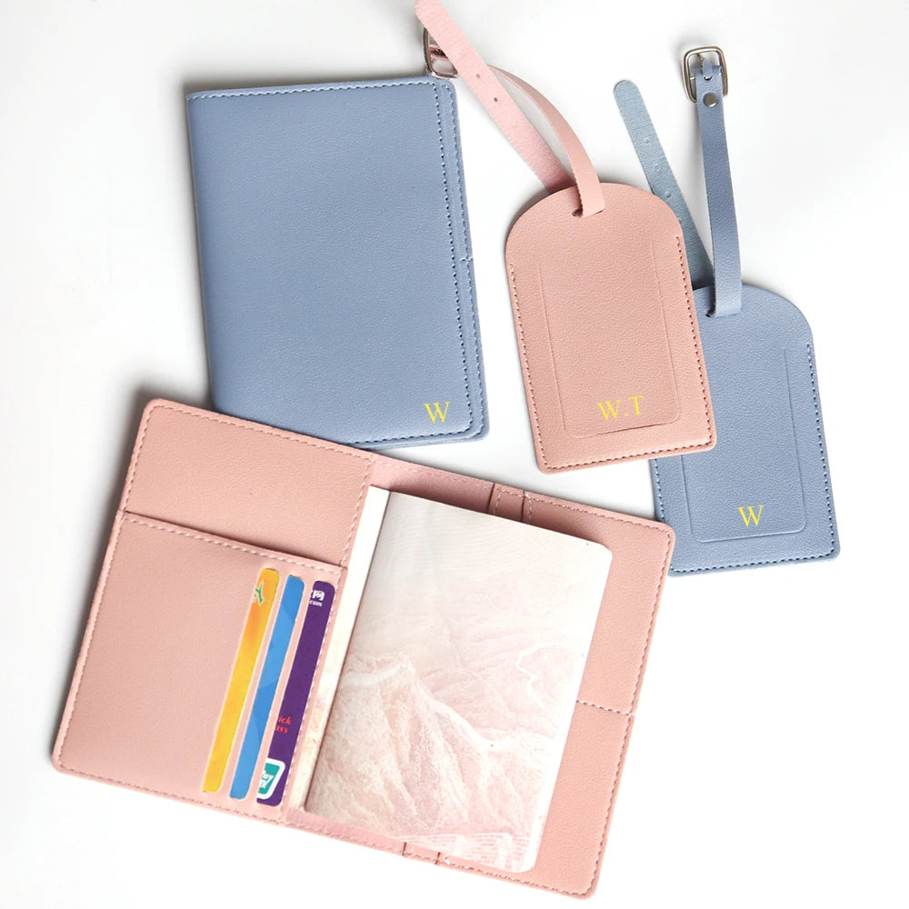 Personalized passport cover set – With name engraving – Stylish &amp; practical travel accessory