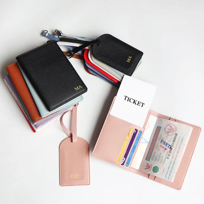 Personalized passport cover set – With name engraving – Stylish &amp; practical travel accessory