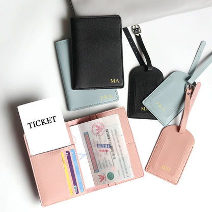 Personalized passport cover set – With name engraving – Stylish &amp; practical travel accessory