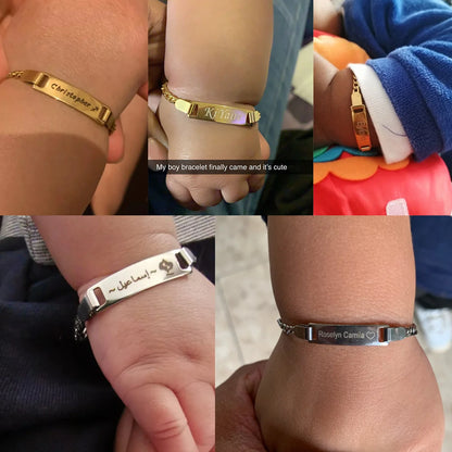 Bracelet for baby girls and boys, made of stainless steel, adjustable length with name engraving