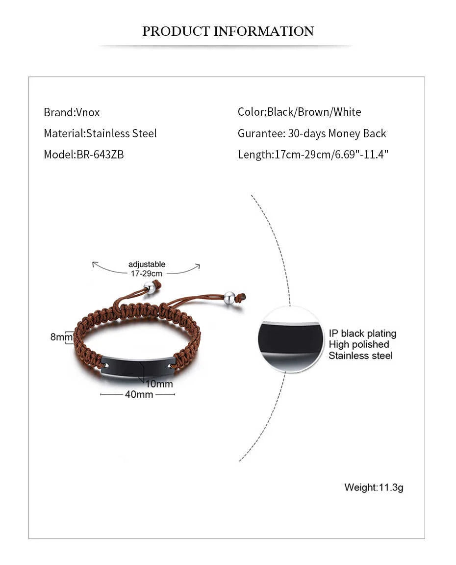 Rope chain bracelet with personalized name and adjustable length