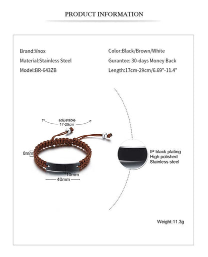 Rope chain bracelet with personalized name and adjustable length