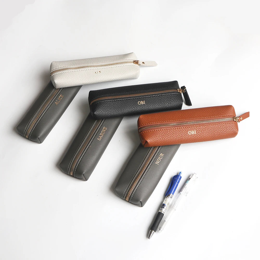 Personalized leather pen case – With name engraving – Stylish accessory for school, office or business