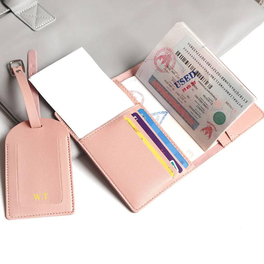 Personalized passport cover set – With name engraving – Stylish &amp; practical travel accessory