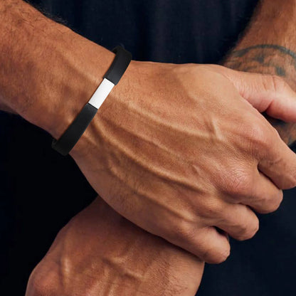 Stainless steel and silicone sports bracelet for men, personalized name bracelet