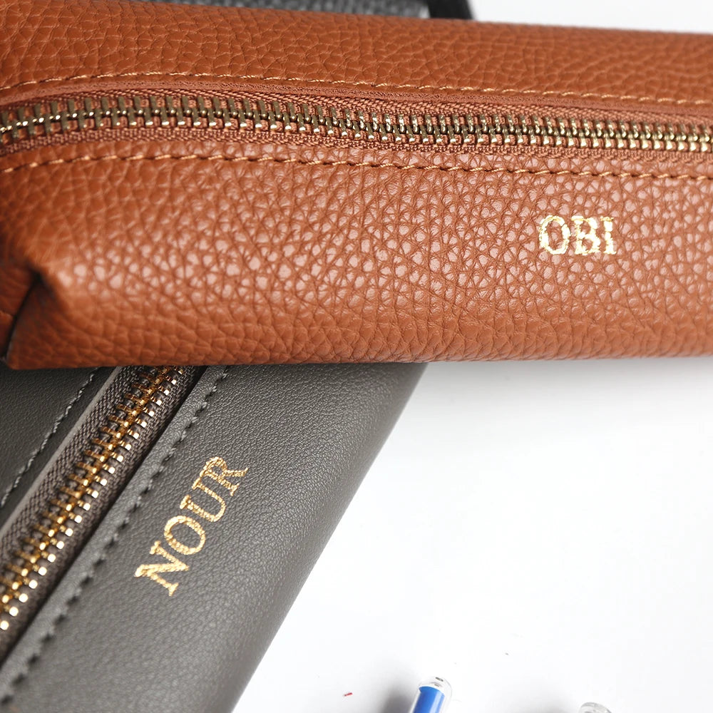 Personalized leather pen case – With name engraving – Stylish accessory for school, office or business