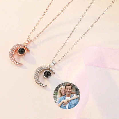 Personalized Photo Necklace with Crescent Moon Design – Individual Gift for Women