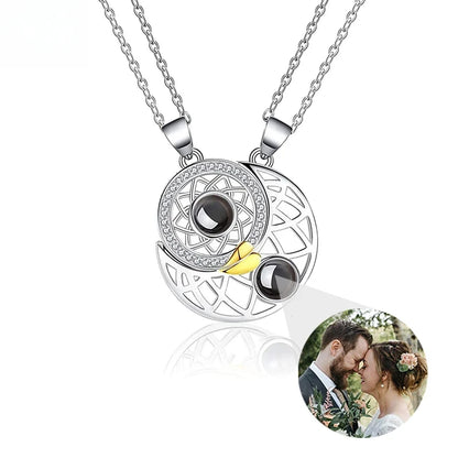 Personalisiertes Foto-Projektions-Halskette – Sonne und Mond Paar-Halskette mit Magnetverschluss