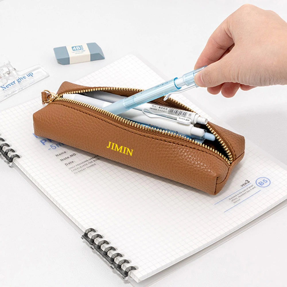 Personalized leather pen case – With name engraving – Stylish accessory for school, office or business