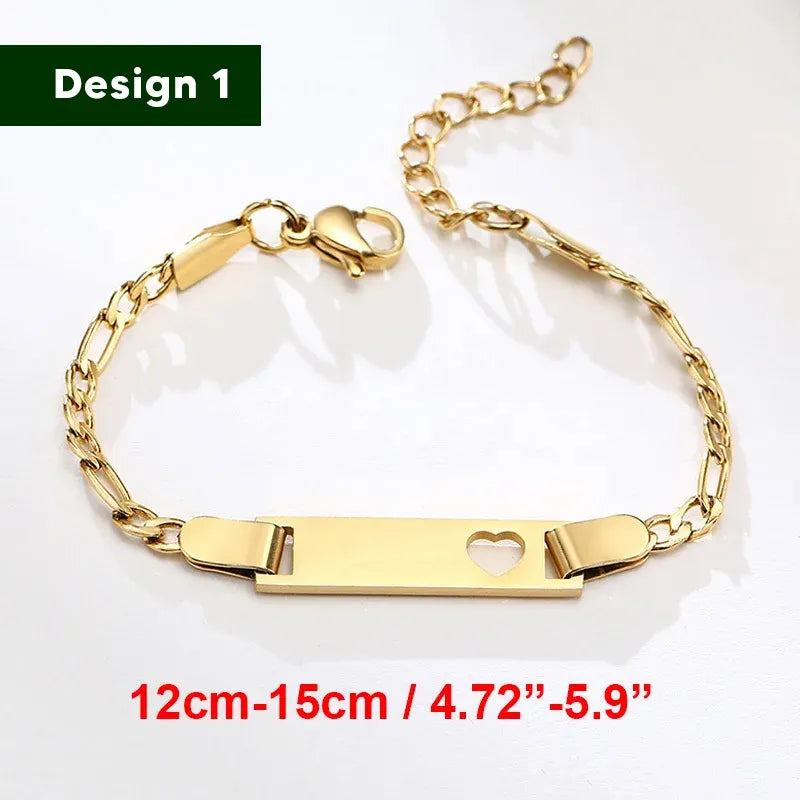 Bracelet for baby girls and boys, made of stainless steel, adjustable length with name engraving