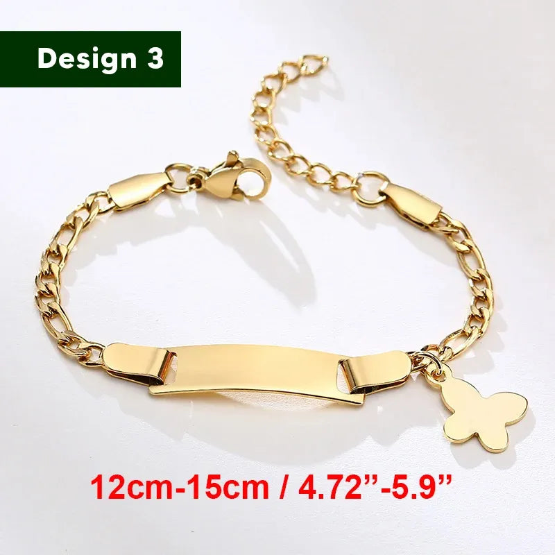 Bracelet for baby girls and boys, made of stainless steel, adjustable length with name engraving