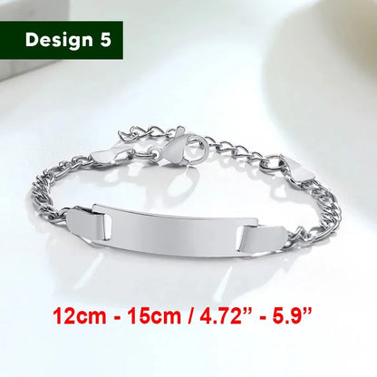 Bracelet for baby girls and boys, made of stainless steel, adjustable length with name engraving
