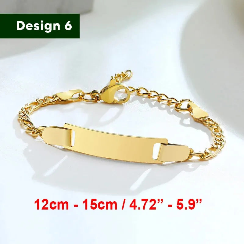 Bracelet for baby girls and boys, made of stainless steel, adjustable length with name engraving