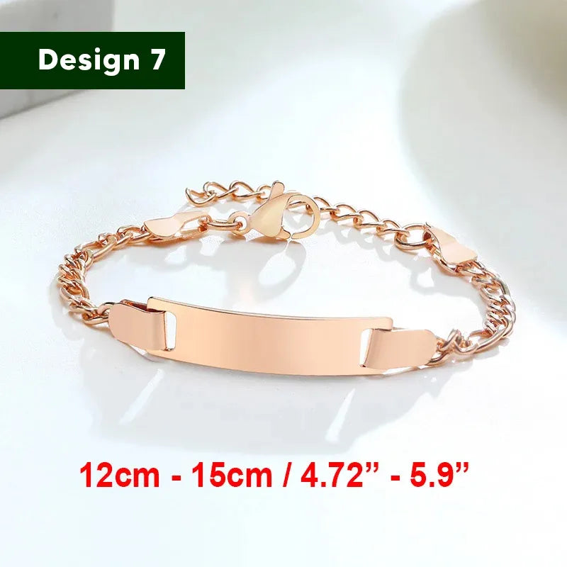 Bracelet for baby girls and boys, made of stainless steel, adjustable length with name engraving