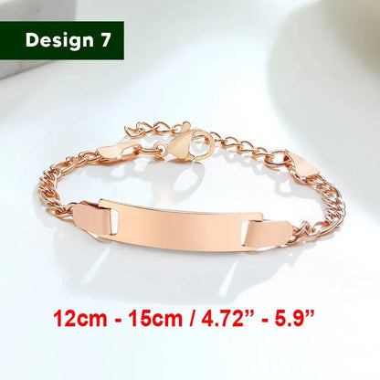 Bracelet for baby girls and boys, made of stainless steel, adjustable length with name engraving