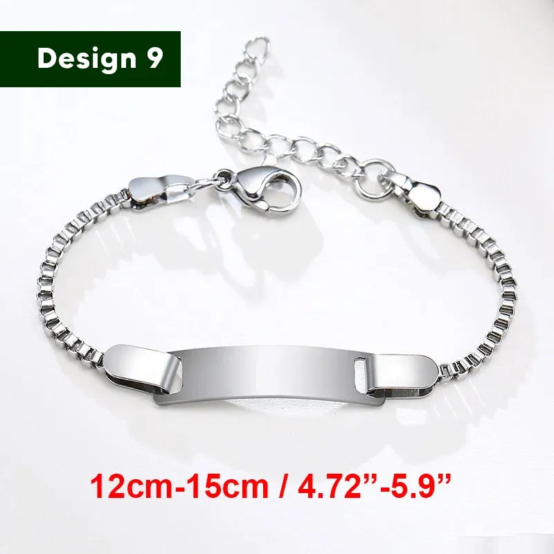 Bracelet for baby girls and boys, made of stainless steel, adjustable length with name engraving