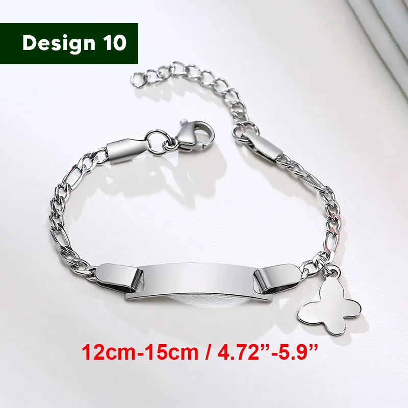 Bracelet for baby girls and boys, made of stainless steel, adjustable length with name engraving