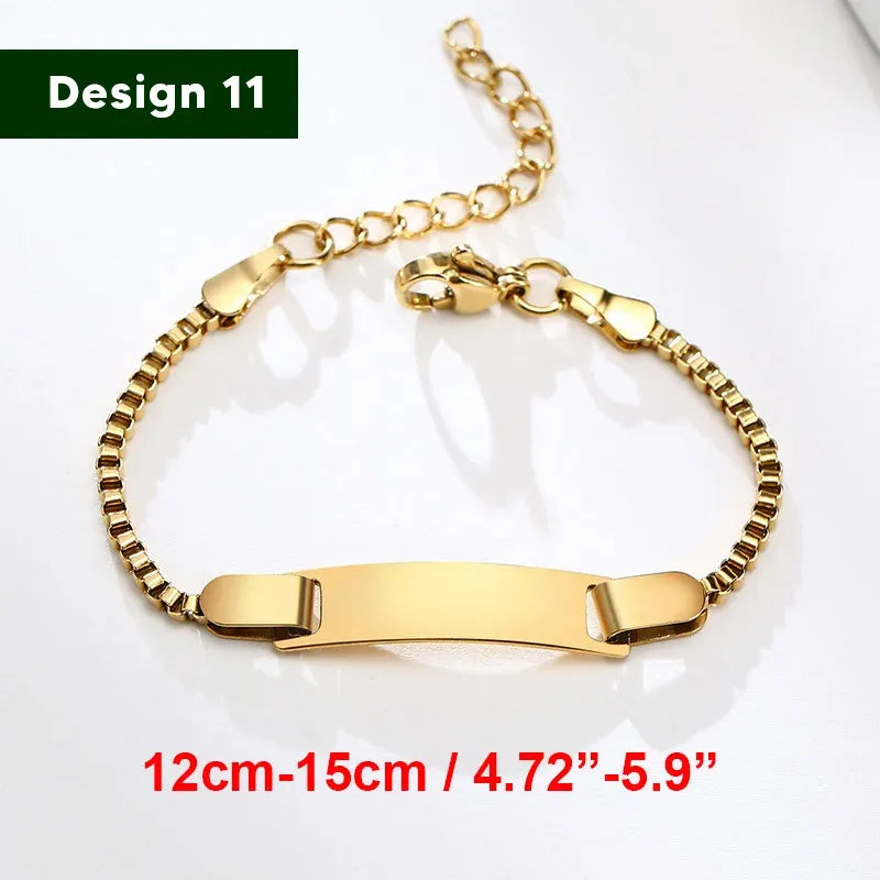 Bracelet for baby girls and boys, made of stainless steel, adjustable length with name engraving