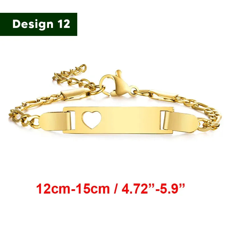 Bracelet for baby girls and boys, made of stainless steel, adjustable length with name engraving