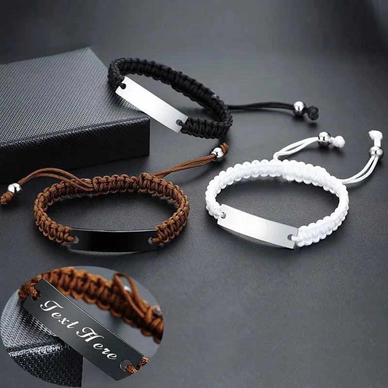 Rope chain bracelet with personalized name and adjustable length