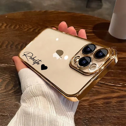 Personalisiertes iPhone-Hülle – Transparentes Soft-Cover, Chrom Rahmen mit Namensgravur
