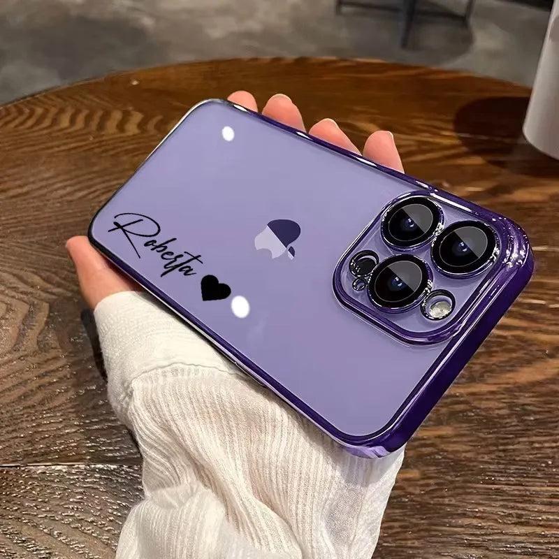 Personalisiertes iPhone-Hülle – Transparentes Soft-Cover, Chrom Rahmen mit Namensgravur