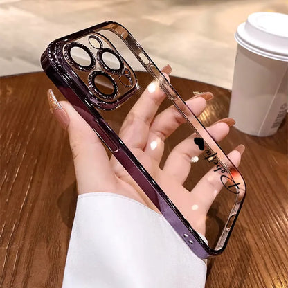 Personalisiertes iPhone-Hülle – Transparentes Soft-Cover, Chrom Rahmen mit Namensgravur