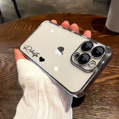 Personalisiertes iPhone-Hülle – Transparentes Soft-Cover, Chrom Rahmen mit Namensgravur