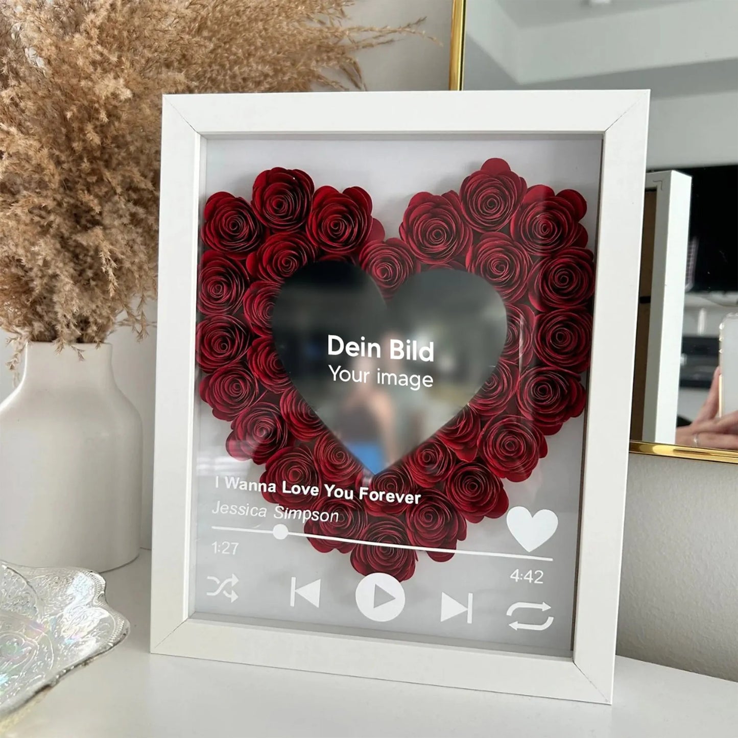 Personalized music picture frame with roses – unique gift for special moments
